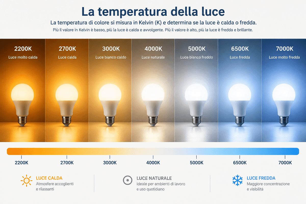 Scala temperatura colore luce in gradi Kelvin